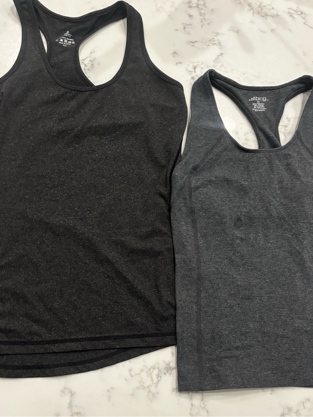 Bundle of Two Women's Double Racerback Tank Tops - Black & Charcoal Heather